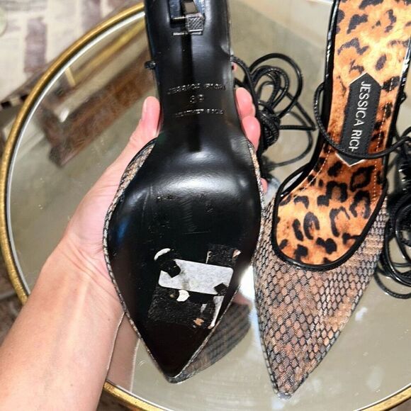 Jessica Rich Ankle Tie Pointed Toe Pump Leopard Womens Size 39 - Picture 4 of 5